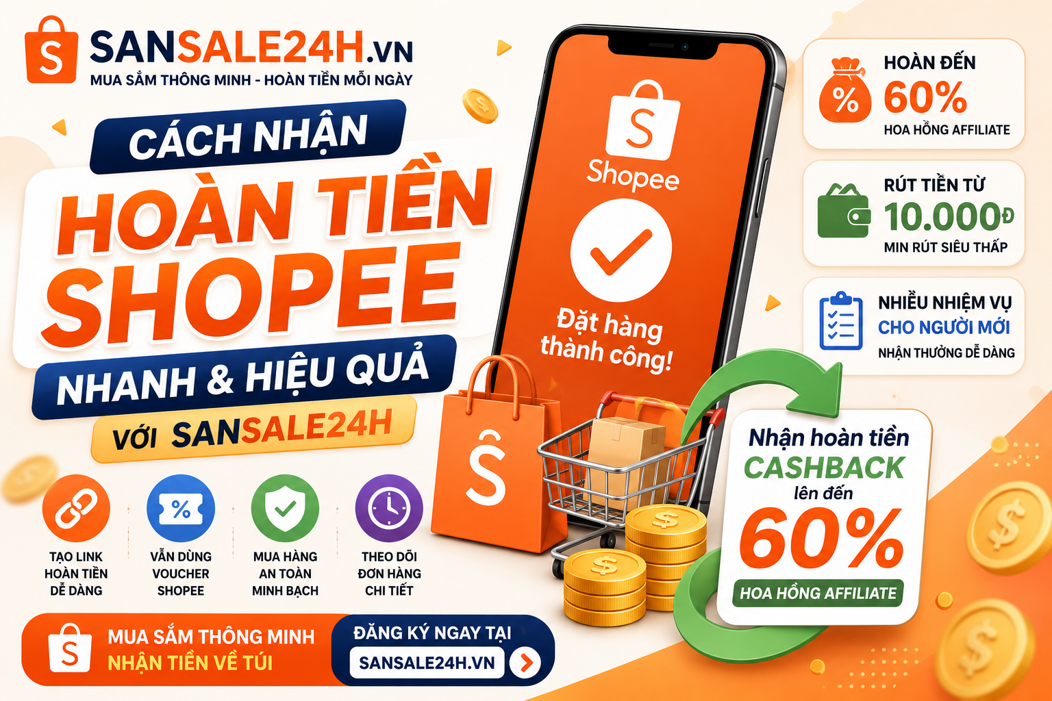 Cách Nhận Hoàn Tiền Shopee Nhanh Và Hiệu Quả Với Sansale24h