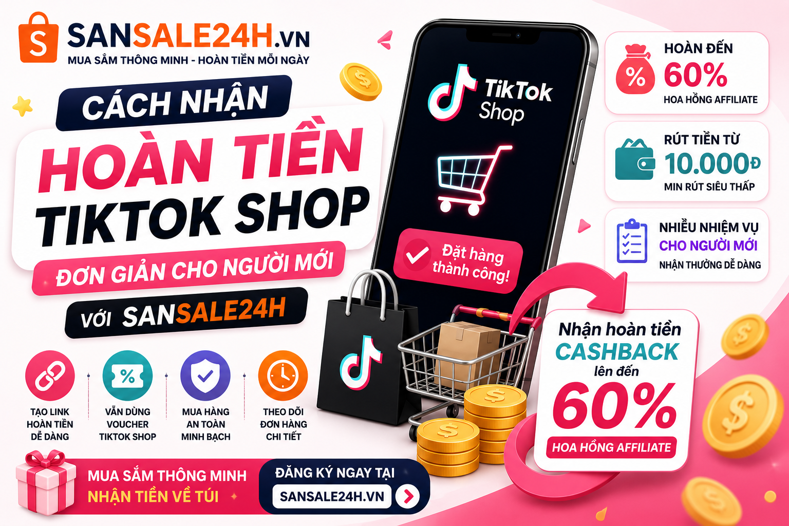 Cách Nhận Hoàn Tiền TikTok Shop Với Sansale24h Đơn Giản Cho Người Mới